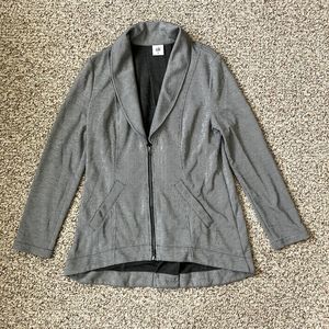 CAbi #5300 Women's Drop Off Jacket Gray Striped Long Sleeve Zip Up Sz M Hi-Low